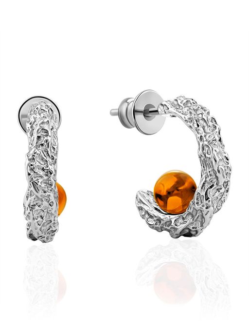 Стильные трендовые серьги с натуральным янтарём Palazzo от ifamore