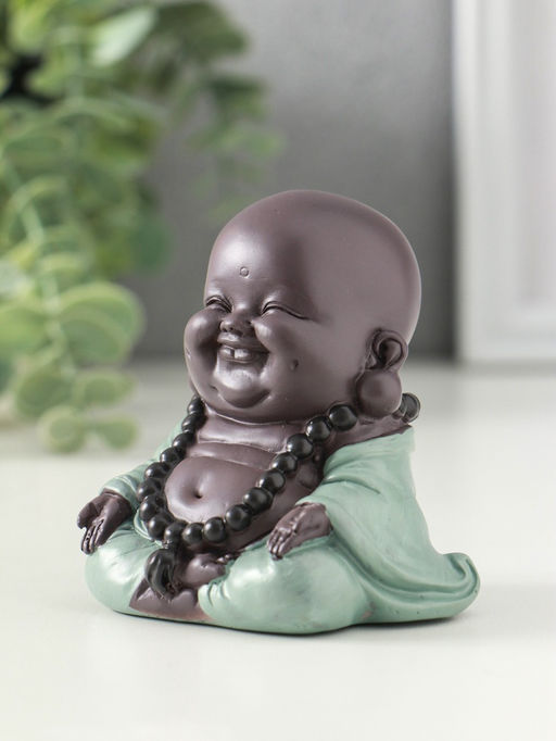 Сувенир полистоун "Маленький будда - Абхайя-мудра" зелёно-коричневый 8х6х6 см