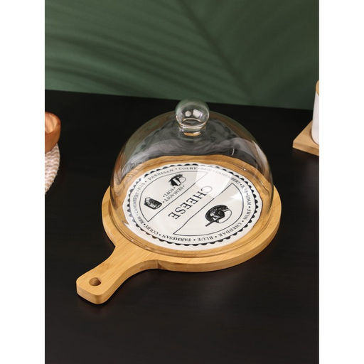 Блюдо для сыра с крышкой клош «Эстет», 31.5×23×18 см, дерево, стекло