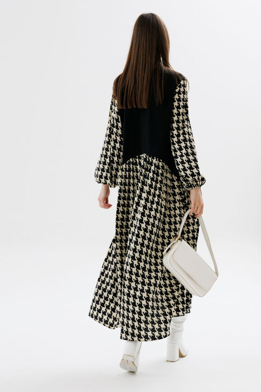 Платье NIKVA н717-2 чёрный+беж гусиная лапка  фото 3