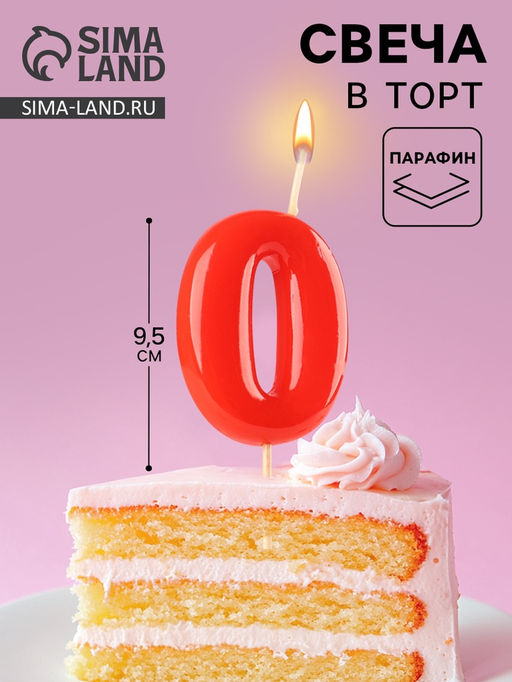 Цена за 3 шт. Свеча в торт «Красная», цифра 0