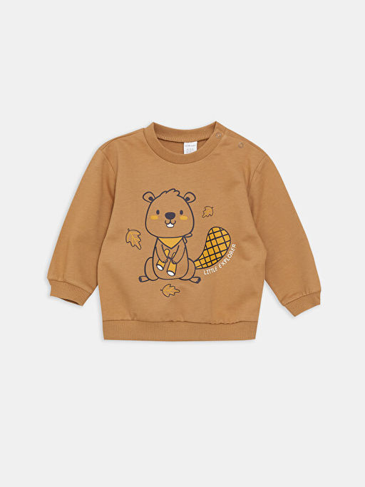 Bisiklet Yaka Uzun Kollu Bask?l? Erkek Bebek Sweatshirt 2li - Waikiki фото 2