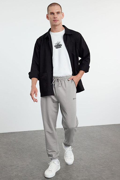 Gri Regular Fit Bask_l_ Biyeli Lastik Pa_a E_ofman Alt_ TMNSS22EA0121 - Trendyolmilla фото 2