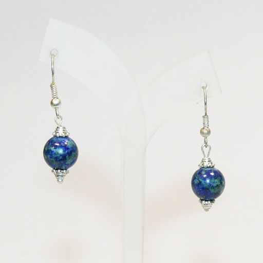 Серьги из азурмалахита диаметр 10 мм - длина 3.5 см