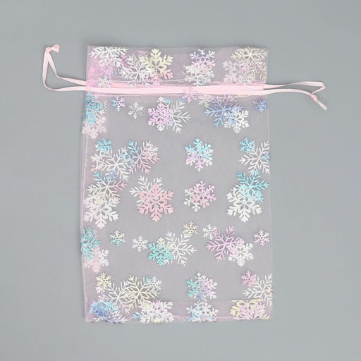 Цена за 5 шт. Мешочек подарочный органза Снежинка, голография, органза,16 24 см +/- 1.5 см - Дарите счастье фото 6