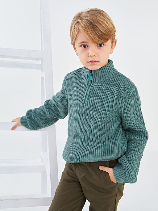 Dik Yaka Basic Uzun Kollu Erkek ?ocuk Triko Kazak