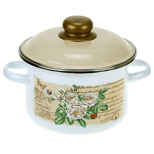 "Мэри" Кастрюля эмалированная 2л, д18см, h11см, сферическая форма, металлическая крышка, белый (Россия)