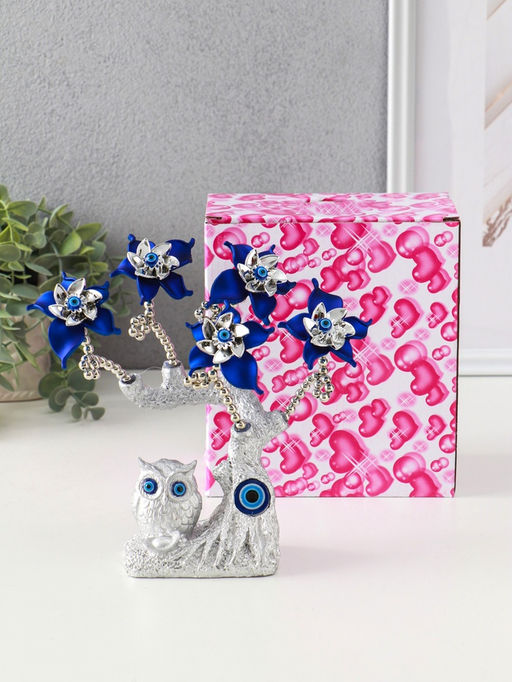 Фигурка от сглаза «Цветущее дерево. Филин со слитком золота», серебро, синий, 16×5.5×18.5 см