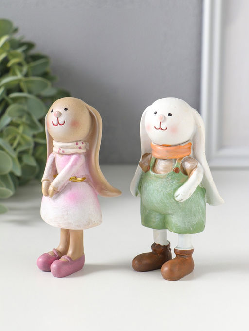 Набор фигурок 2 шт. полистоун «Зайчики-малыши нарядные», 5.5×3×9.5 см