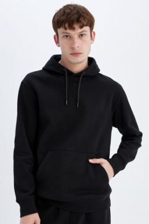 Regular Fit Kapusonlu Kanguru Cepli Ici Yumusak Tuylu Basic Duz Sweatshirt
