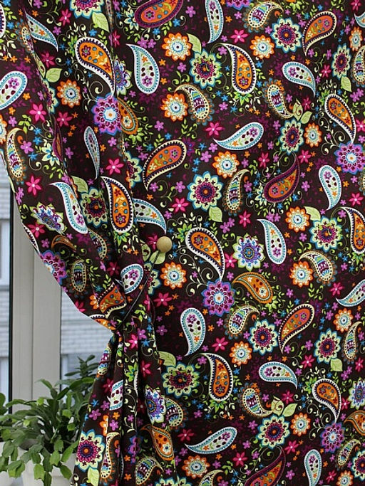 Интерьерный хлопок Цветочный пейсли цв.горький шоколад, ш.1.5м, хлопок-100%, 250гр/м.кв - Купава фото 2