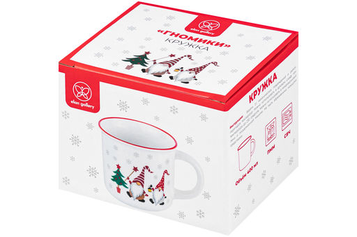 Кружка 400 мл 13*9,5*8,8 см "Гномики с елкой" с красной каймой NEW BONE CHINA