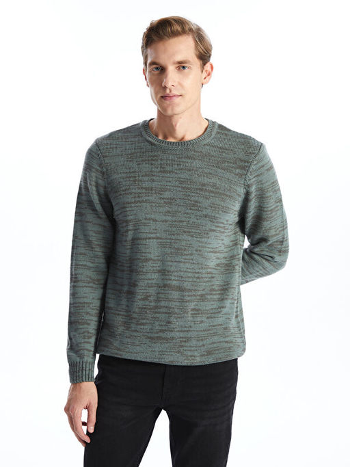 Bisiklet Yaka Desenli Erkek Triko Kazak