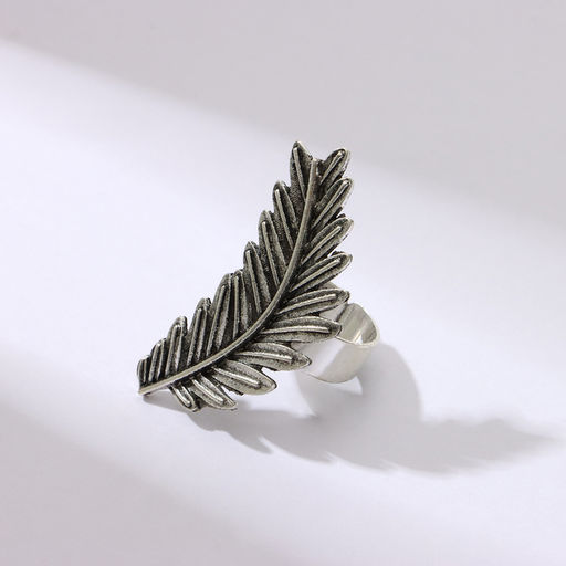 Кольцо Лист папоротник мини, цвет чернёное серебро, безразмерное - Qf фото 2