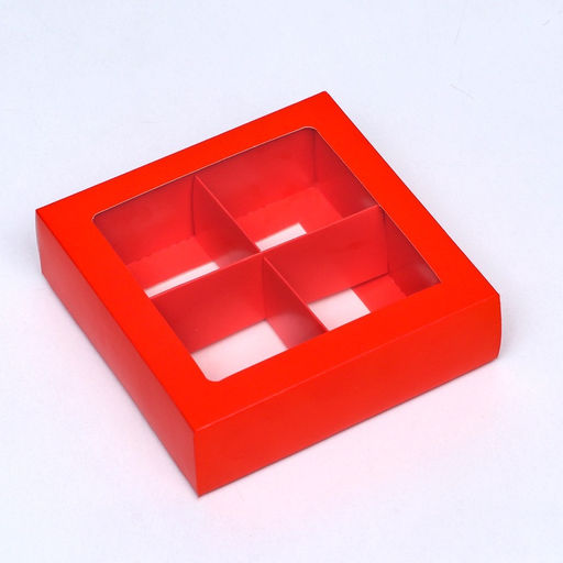 Цена за 2 шт. Коробка для 4 конфеты, алый, 12.5×12.5×3.5 см Кондитерская упаковка