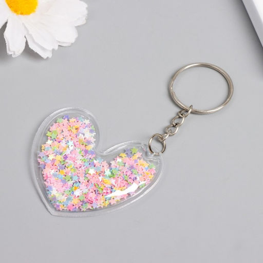 Цена за 12 шт. Брелок для ключей на кольце «Сердечко», пластик с глиттером, 5.2×4.8 см, МИКС