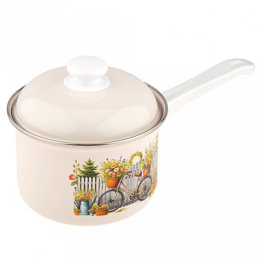 "Романтика" Ковш эмалированная 1,5л, форма цилиндрическая, металлическая крышка (Россия)