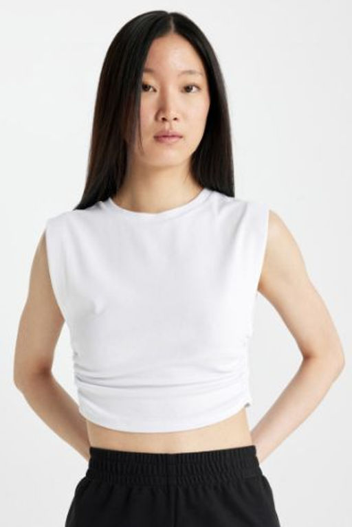 Slim Fit Dar Kesim Bisiklet Yaka Basic Duz Kolsuz Tisort