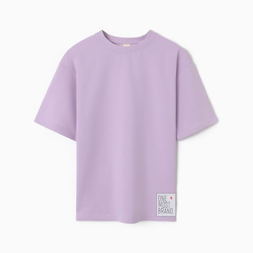 Футболка оверсайз с нашивкой женская MINAKU: One Most Brand, сиреневая, размер 48