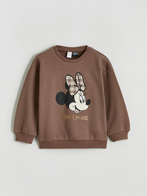 Minnie Mouse Bask?l? K?z ?ocuk Sweatshirt ve ?ort Etek Tak?m