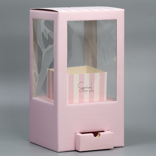 Коробка подарочная для цветов с вазой из МГК складная, упаковка, «Для тебя», 16×23×16 см