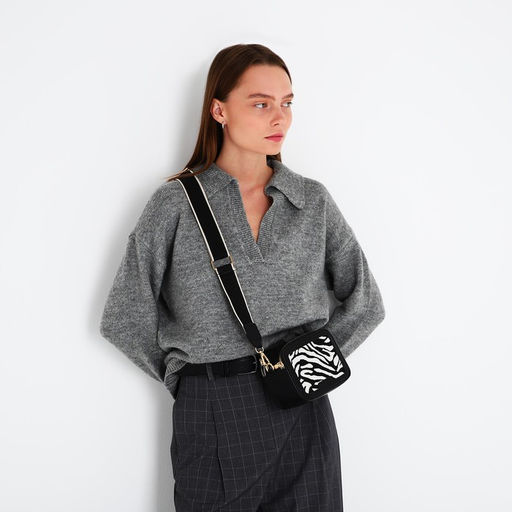 Сумка женская кросс-боди на молнии, 18×7×16 см, с животным принтом, чёрная