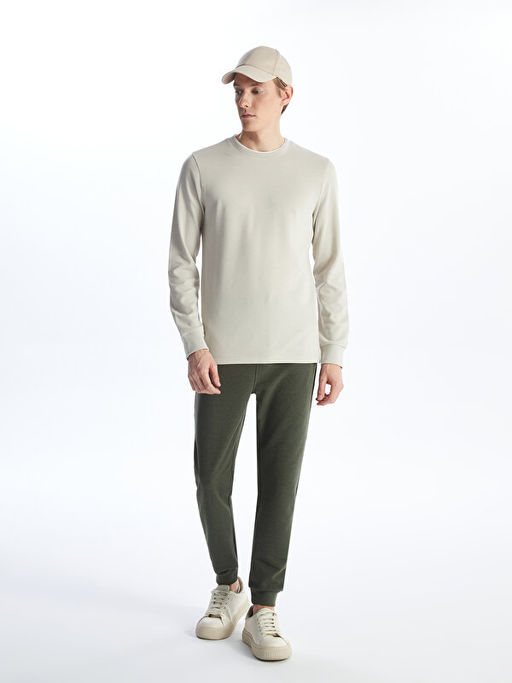 Bisiklet Yaka Uzun Kollu Erkek Dokulu Ti??rt