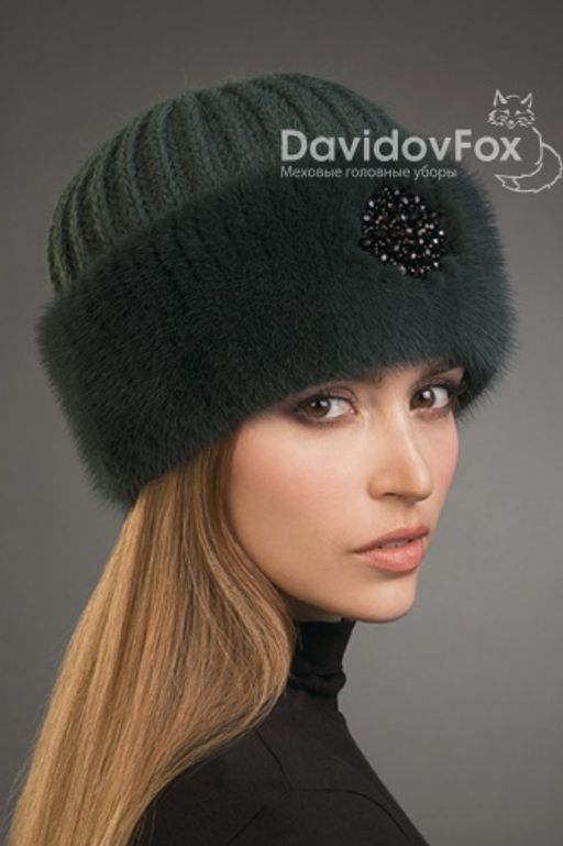 Шапка Адель укр норка трикотаж изумруд