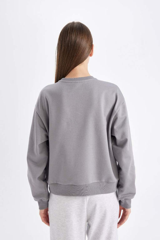 Тонкий свитшот стандартного кроя с круглым вырезом и принтом - Defacto фото 4