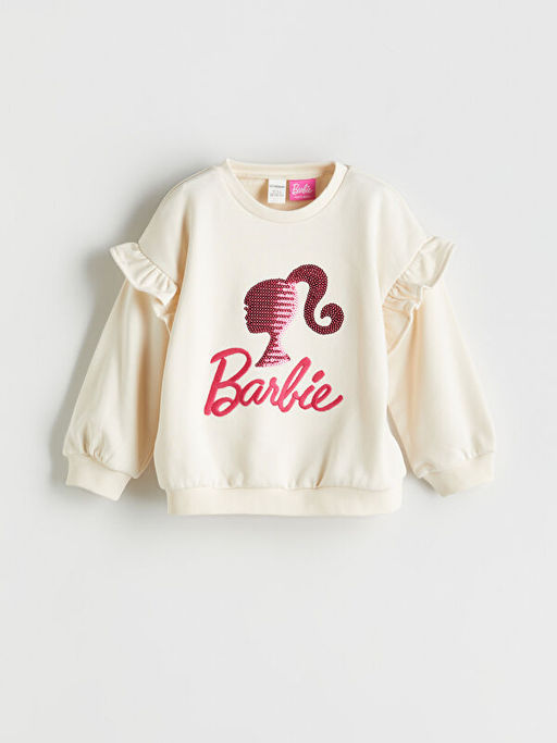 Bisiklet Yaka Barbie Nak??l? K?z ?ocuk Sweatshirt