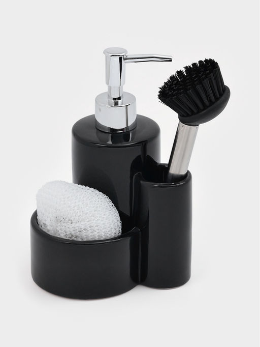 Дозатор для моющего средства Доляна «Милитари», 370 мл, с губкой и щёткой, чёрный