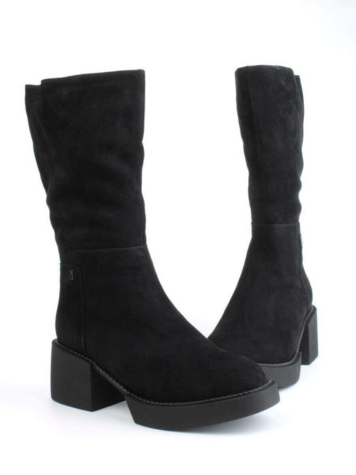 02-FI908-2M BLACK Сапоги зимние женские (натуральная замша, натуральный мех)