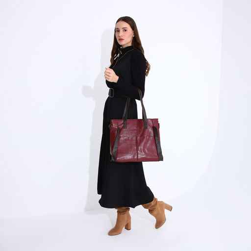 Сумка-шопер на молнии, цвет бордовый - Simaland фото 8