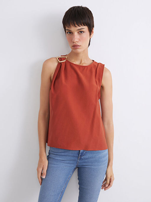 Bisiklet Yaka Metal Tokal? B?zg?l? Bluz