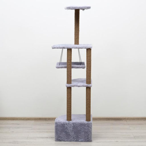 Комплекс для кошек с когтеточкой, угловой, с гамаком, 48×48×171 см, серый