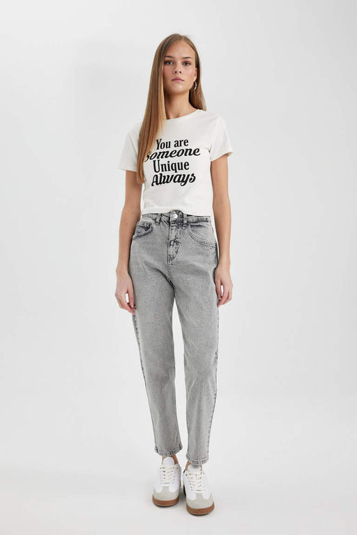 Lina Comfort Mom Fit Высокая удобная посадка Легкие узкие джинсовые брюки длиной до щиколотки - Defacto фото 2