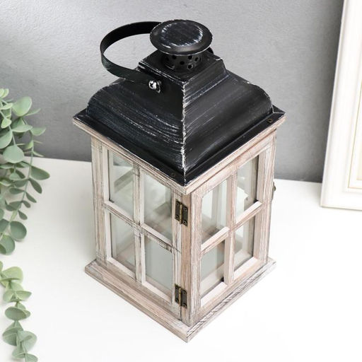 Деревянный подсвечник на 1 свечу «Фонарь. Витраж», состаренный, 28×13.5×13.5 см