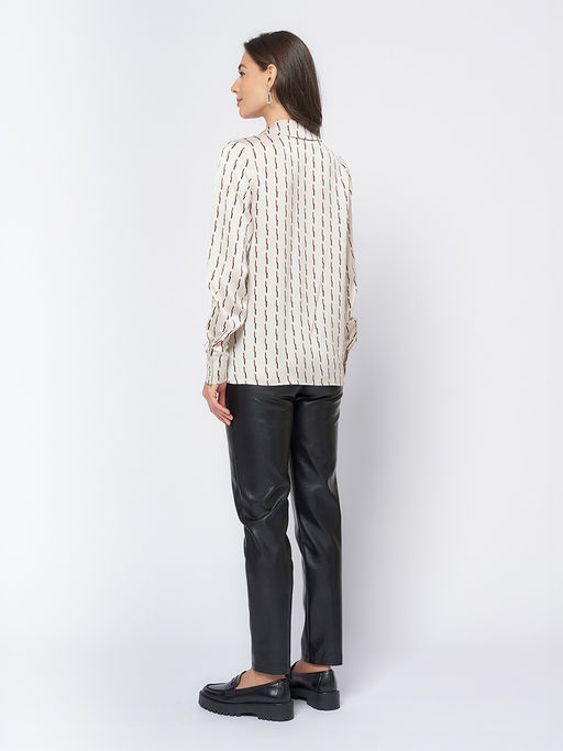 Блуза бежевого цвета с принтом и отложным воротником - 1001dress фото 3