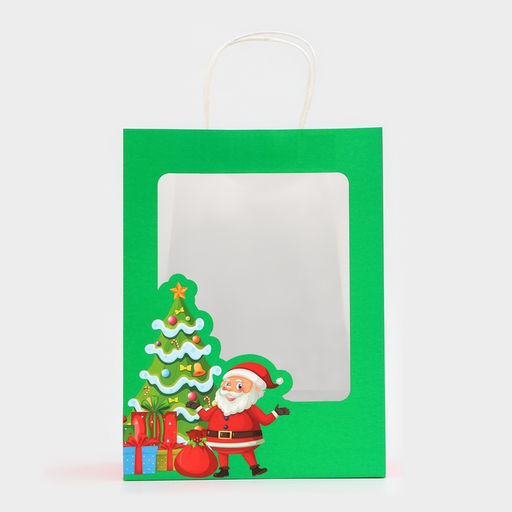 Цена за 12 шт. Пакет подарочный новогодний крафт, с окном Дед Мороз 26?35?16 см - UPAK LAND фото 3