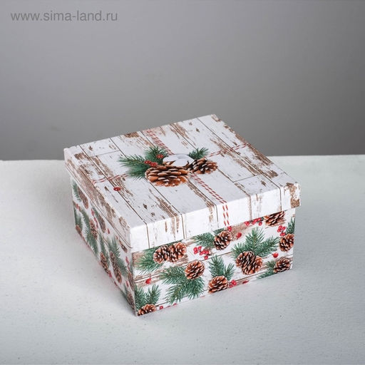 Набор подарочных новогодних коробок 6 в 1 «Деревянный», 10×10×6 - 20×20×11 см