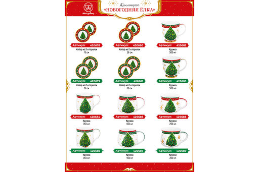 Кружка 500 мл 13,5*10*10,5 см на ножке Новогодняя елка зеленый узор NEW BONE CHINA - Elan gallery фото 11