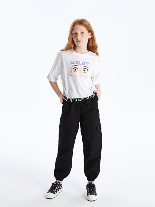 Beli Lastikli K?z ?ocuk Kargo Jogger Pantolon