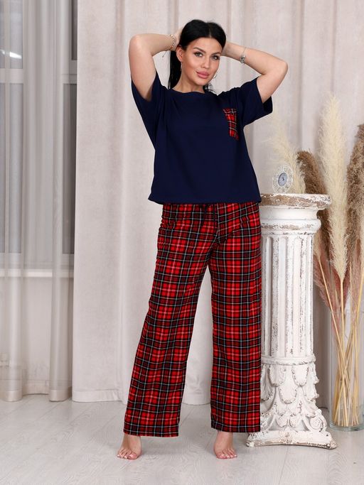3122 ПИЖАМА (БРЮКИ) (Красная клетка) - А-дина фото 2