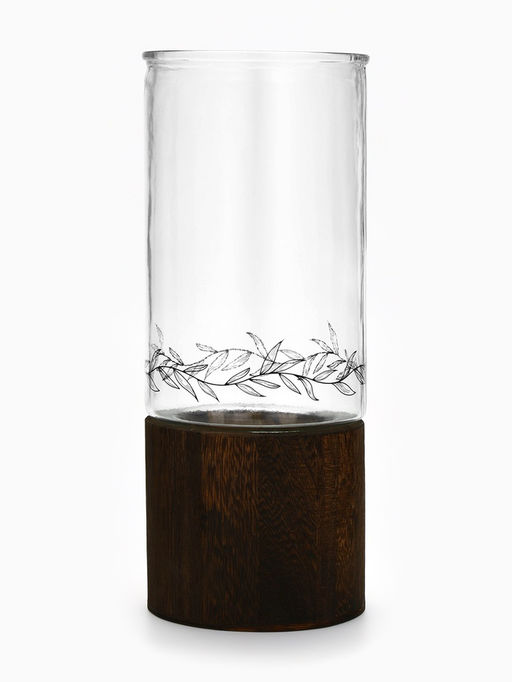 Ваза для цветов из стекла с деревянной подставкой, 25.5×10 см, 1.25 литра