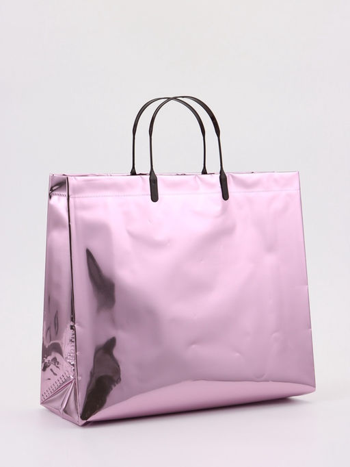 Пакет подарочный ПВХ, голография, розовый, пластиковая ручка, 32×28×11 см