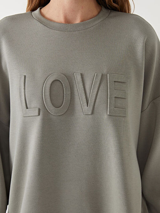 Bisiklet Yaka Bask?l? Kad?n Sweatshirt