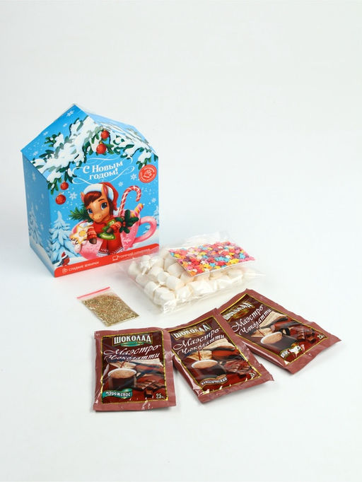 Подарочный набор новогодний «С новым годом»: горячий шоколад 3 шт.×25 г, маршмеллоу 40 г, декор 17 г