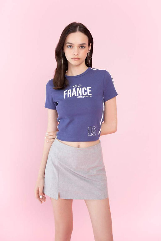 Классная футболка с короткими рукавами из модала с круглым вырезом и принтом - Defacto фото 3