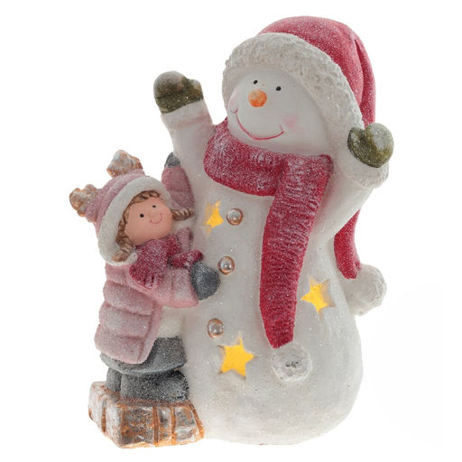 Фигурка декоративная "Снеговик и девочка" (подсветка, 3хААА, н/п), L30 W20 H37 см, 2в.