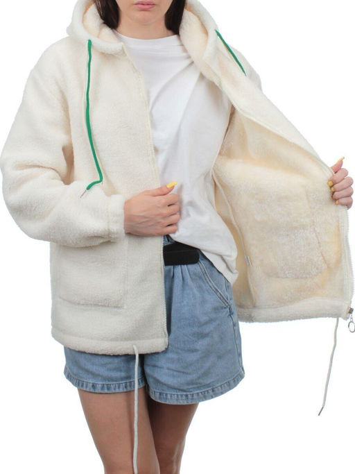 1006 MILK WHITE Куртка плюшевая демисезонная (65% хлопок, 35% полиэстер) оверсайз 44-54